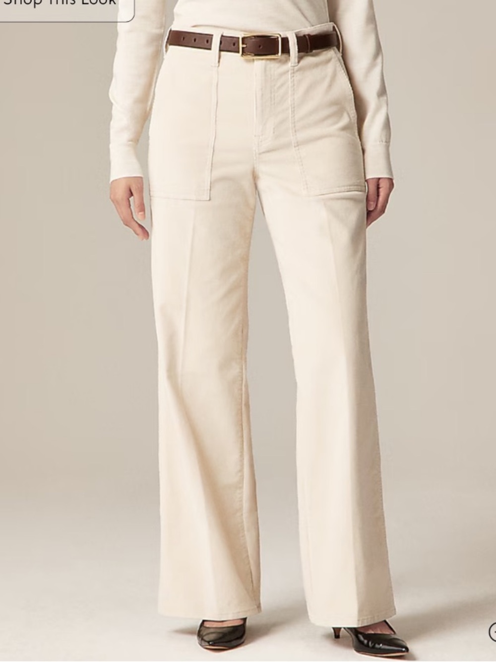 J.Crew, Cream Wide-Leg Corduroy Pants, 28